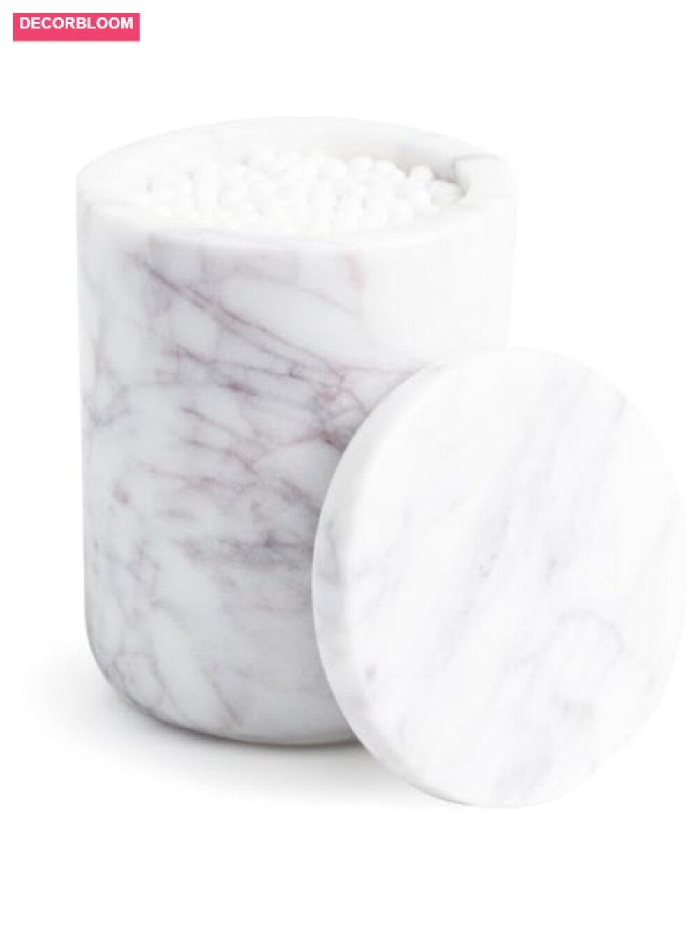 Natural White Marble Bathroom Canister with Lid for Qtips Cotton Swabs